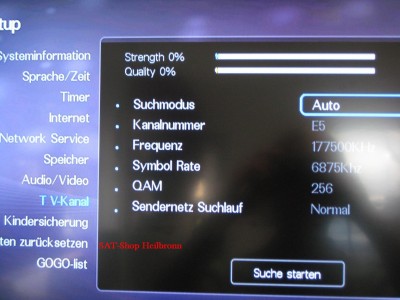 Antennenmenu für DVB-C (&amp;quot;Auto&amp;quot; Einstellung)