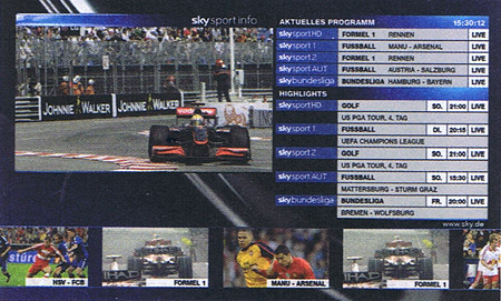 So sieht das neue &amp;quot;Sky Sport Info&amp;quot; aus, es ähnelt dem derzeitigen Sportportal von Premiere<br />Bild: Premiere