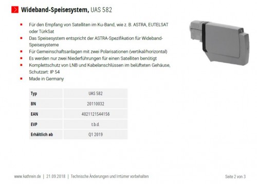 Kathrein UAS582 Breitband-/Wideband-LNB 10400MHz