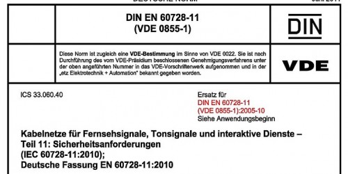 DIN VDE 0855-1 IEC 60728-11:2010 Blitzschutzvorschriften