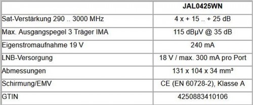 Jultec JAL0425WN technische Daten