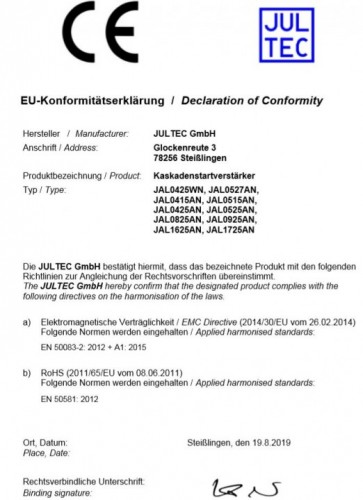 Jultec Startverstärker JAL Konformitätserklärung