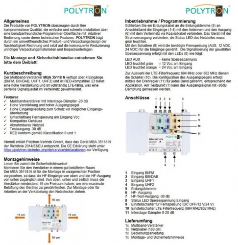 Polytron MBA 35118 N Multibandverstärker Screenshot Anleitung
