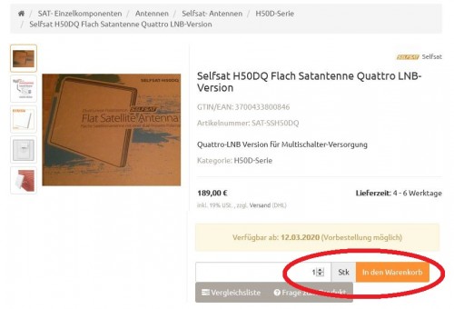 Selfsat H50DQ Antenne - Shop-Screenshot