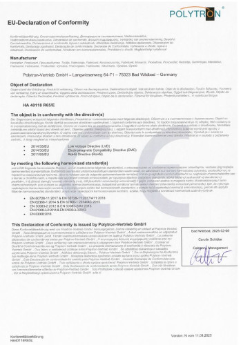 Polytron HA40118 R65E CE-Erklärung (EU Declaration of Conformity)