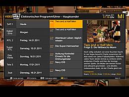 Hauptansicht des internetbasierten Hybrid-EPG von Videoweb mit 21-Tage-Vorschau, ausführlichen Inhaltsangaben und Szenenbildern<br />Bild: Videoweb GmbH