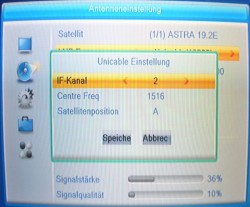 Unicable-Menu Satreceiver Einstellungen