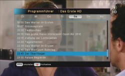 Der elektronische Programmführer EPG bietet eine ausführliche Programmvorschau für bis zu eine Woche. Neben der kanalspezifischen Liste kann er auch als vergleichende Tabelle angezeigt werden, aus der man einen schnellen Überblick über mehrere Sender erhält<br />Bild: Auerbach Verlag