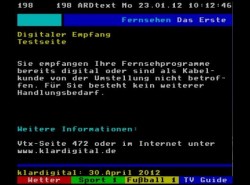 Wenn dieser Schriftzug beim Aufruf der Videotextseite 198 erscheint, empfangen Sie bereits digitales Fernsehen<br />Bild: Auerbach Verlag
