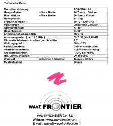 WavefrontierT90_Technische_Daten_Windlast_Gewicht_Durchmesser_Abmessungen_Material_Empfang_Gewinn_Frequenz