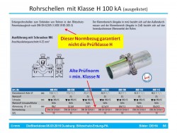 Ausgelistete DEHN Gusserdschellen mit Kastenklemme und Herstellerzertifikat nach alter Prüfnorm, vermutlich min. Klasse N für Einzelmassivdraht.